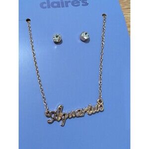 Claire’s Girls Zodiac Sign Astrological Symbol Necklace Aquarius Gold Earrings